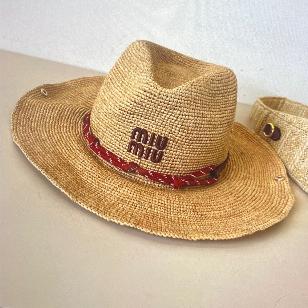 Miu Miu Dark brown casual straw rope hat